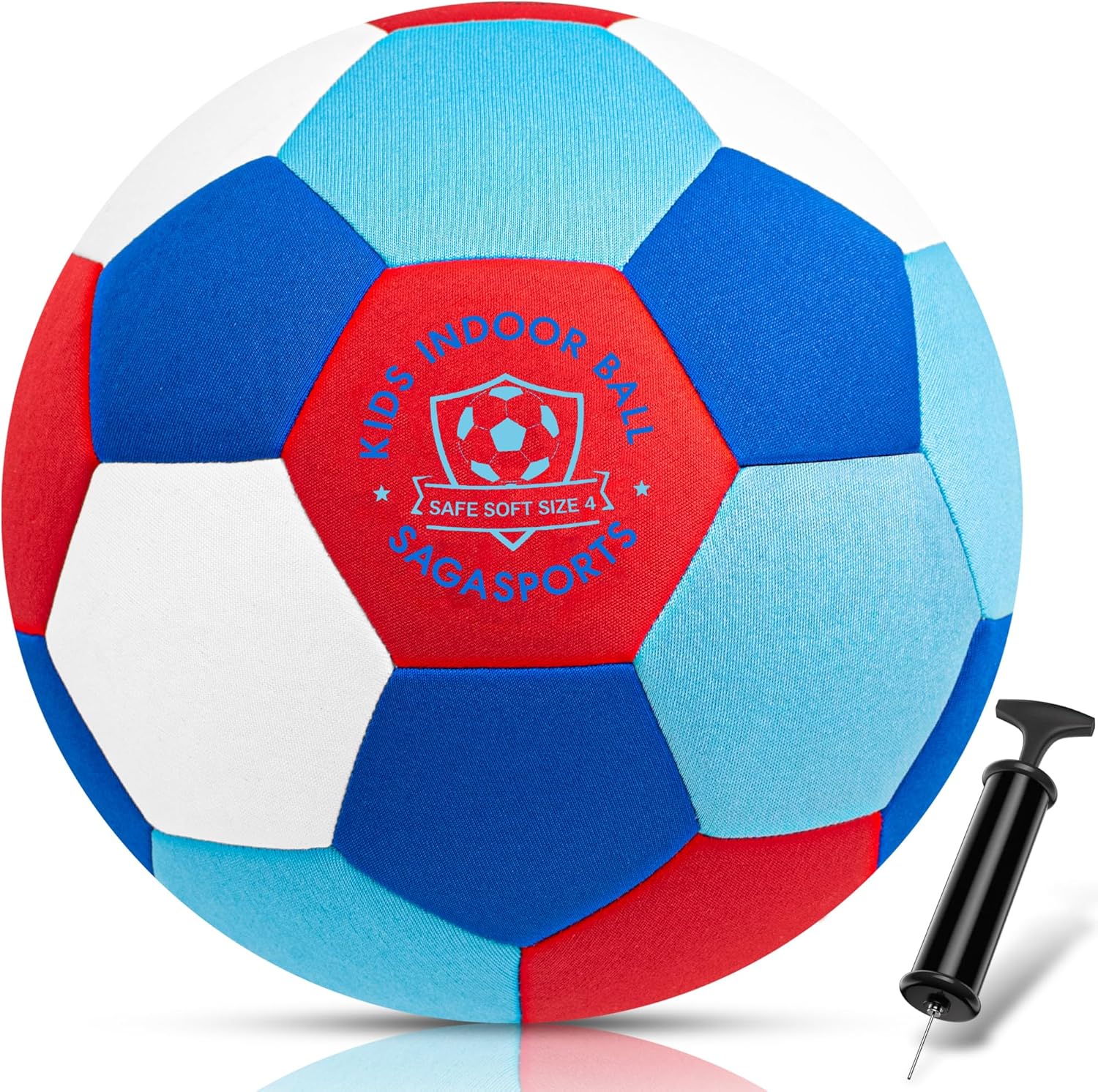 Softwhiz Indoor Soccer Ball Size 4 - Safe and Soft Foam Silent Ball - Indoor Ball Felt-Covered Quiet House Ball with Pump, Mesh Bag & Needle, Ideal for Dribbling Fun Gifts