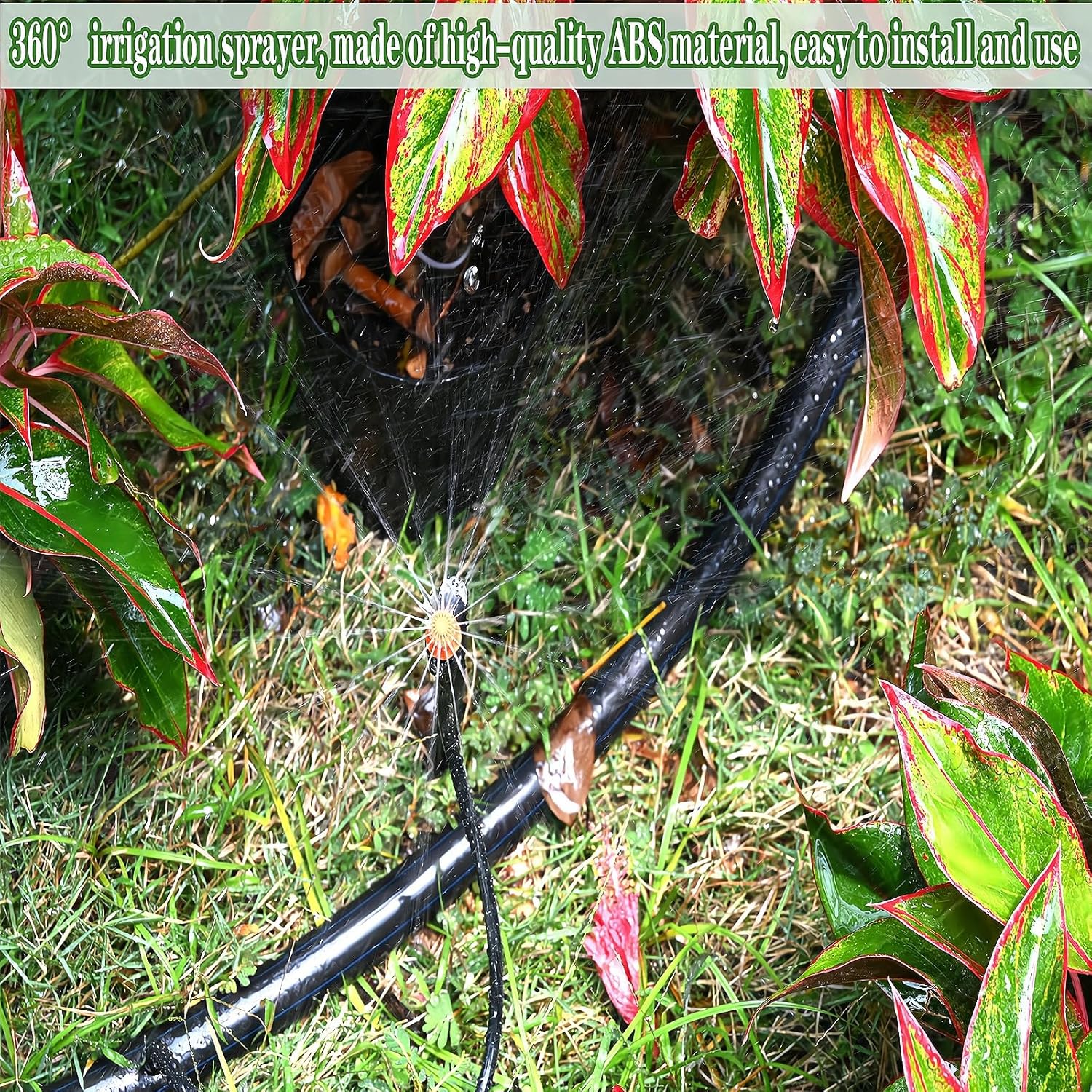 360 Degree Irrigation Sprinkler Heads with 12 Inch Stakes,Drip Irrigation Spray Emitters with Hose for 1/4" Drip Tubing Garden Irrigation System (Black orange-20Pcs)