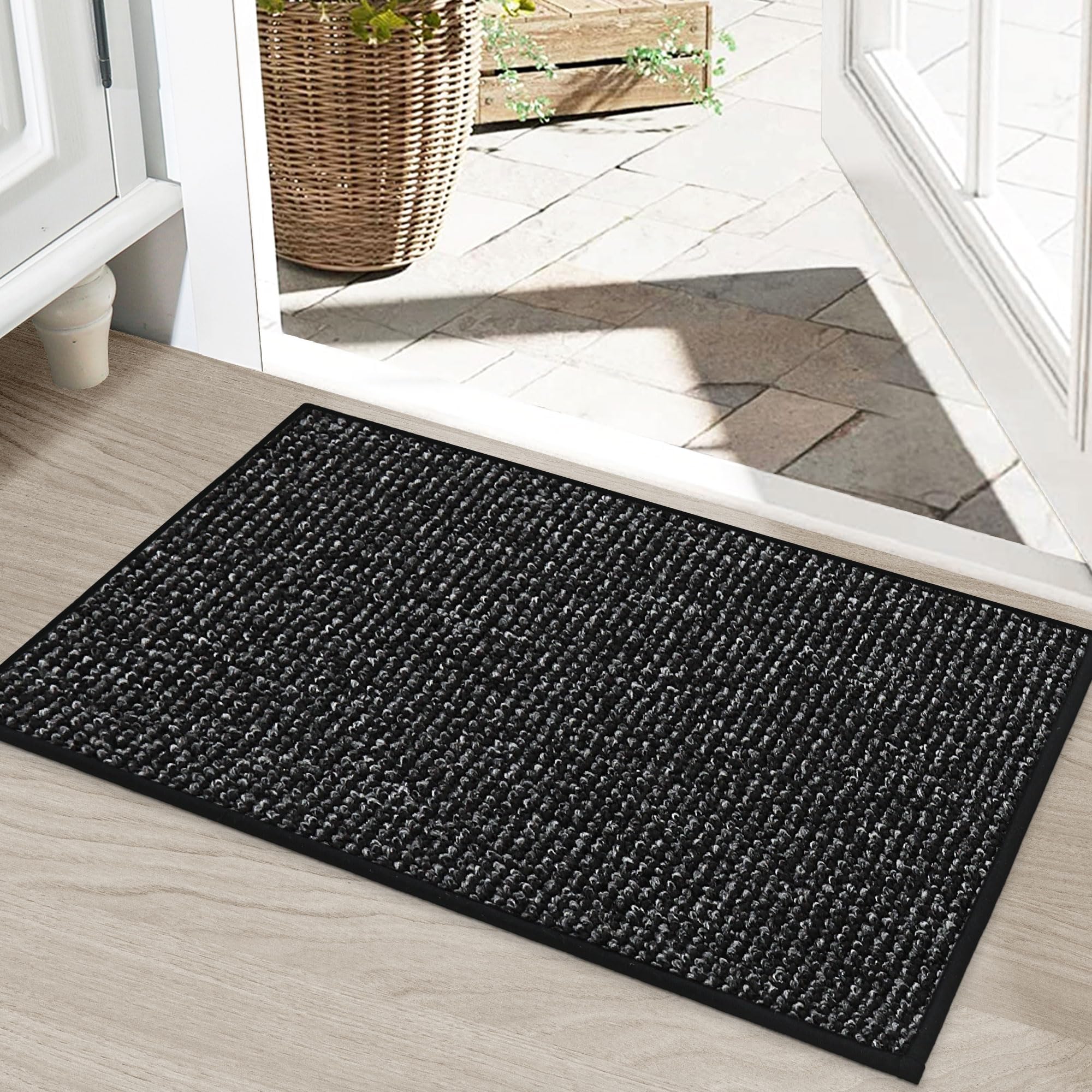 BEQHAUSE Dirt Trapper Door Mat 20" x 32", Non-Slip Washable Doormats, Black