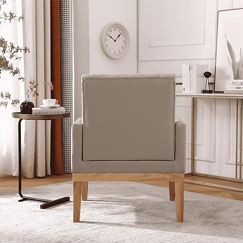 Miniatura 4 de Silla decorativa de piel sintética sillón tapizado cómodo sillón con patas de madera en color de tronco y asiento grueso moderna silla de lectura