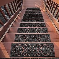 Ottomanson Scroll Classic Rubber Stair Treads: Heavy-Duty Non-Slip Outdoor Mats for Concrete, Brick, RV Steps - Pack of 5