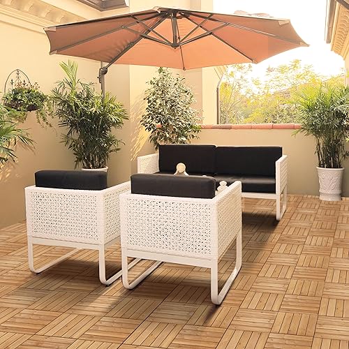 Miniatura 2 de Yaheetech 33 baldosas de madera de 12 x 12 pulgadas entrelazadas para patio, jardín, balcón, revestimiento de suelo al aire libre para camino junto