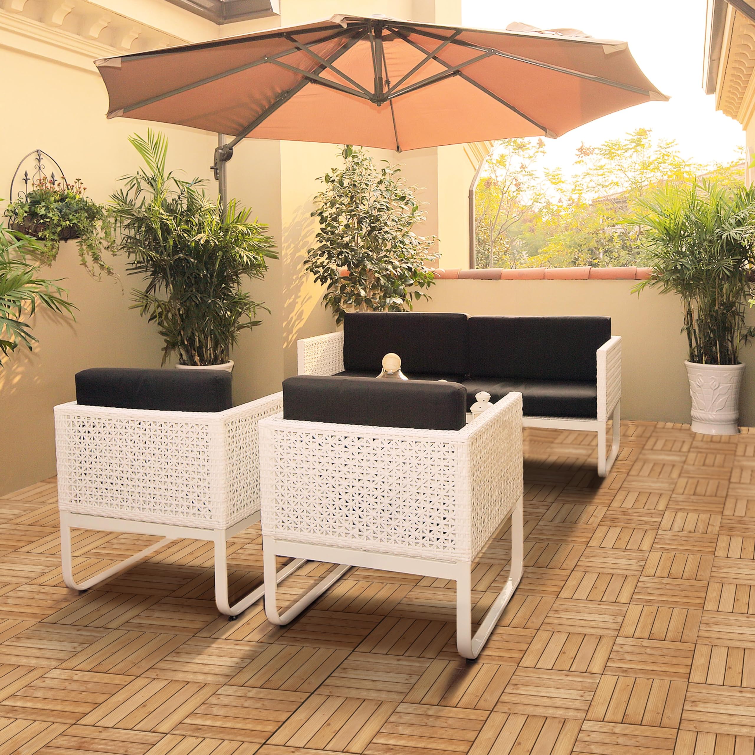Yaheetech Piastrelle Esterno 30x30 cm 11 Pezzi Legno Pavimento Giardino ad Incastro 1 m² per Balcone Terrazza Patio Tagliabile Marrone