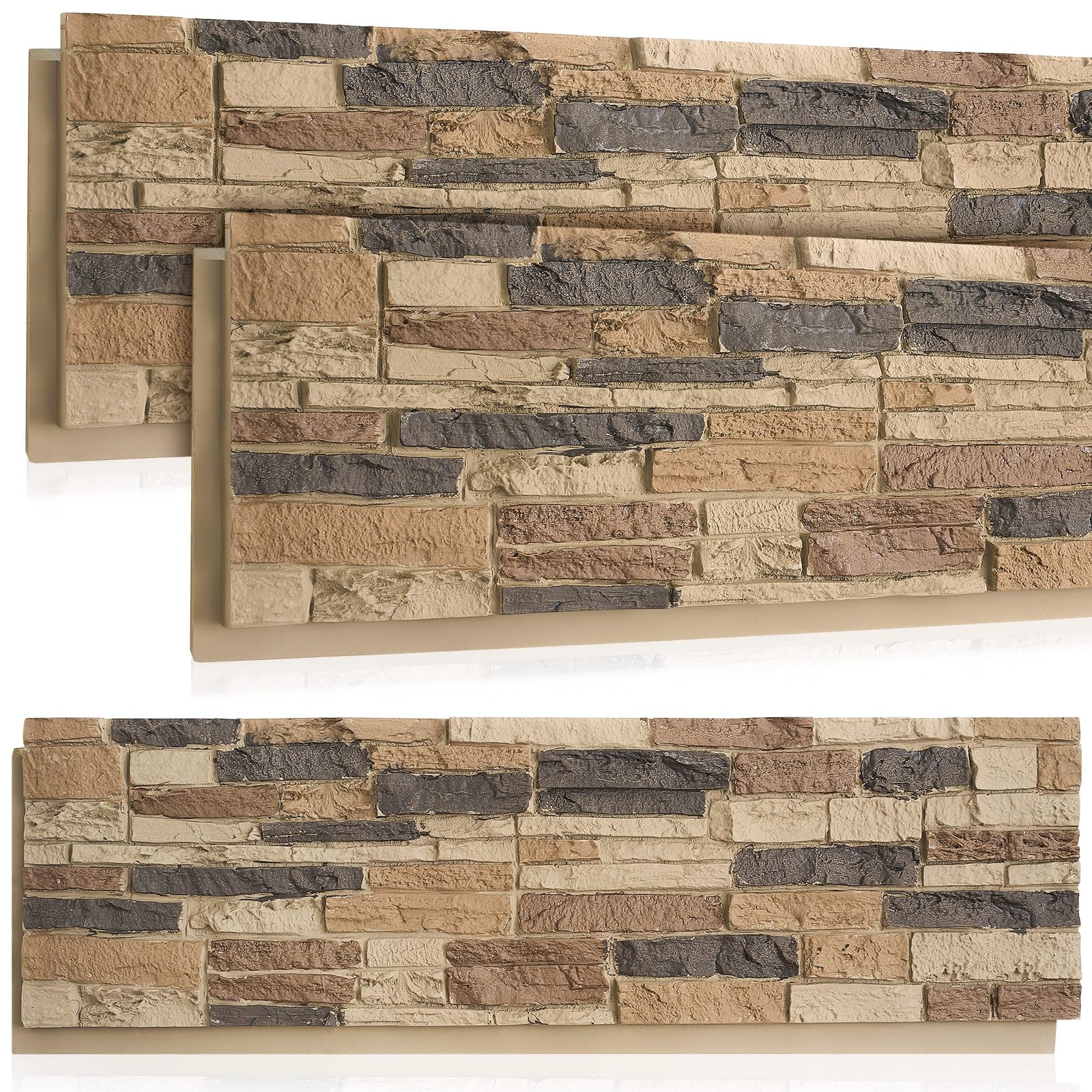 Maasechs 3 Pack Faux Stone Panels Interior 45.6''l x 11.8''h x 0.98''d Faux Siding Panels Exterior Artificial 3D Veneer for Wall Decor Outdoor Home