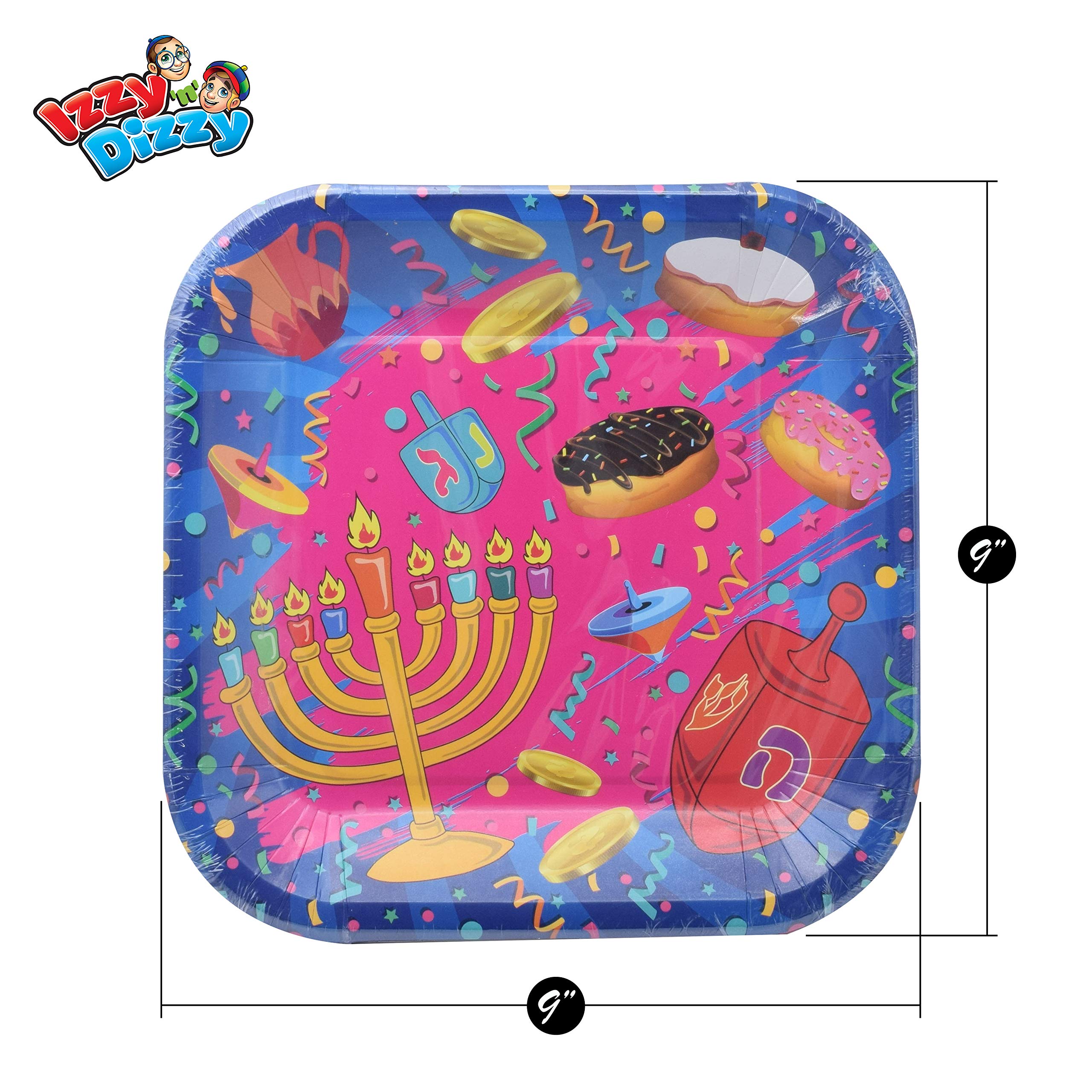 Izzy 'n' Dizzy Hanukkah Plates - Chanukah Paper Goods - 9 Inch - Serves 10