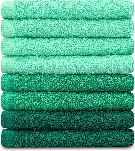 Miniatura 6 de DecorRack Paquete de 8 paños de lavado 100% algodón, lujosos, suaves, de 12 x 12 pulgadas, ultra absorbentes, lavables a máquina, verde azulado