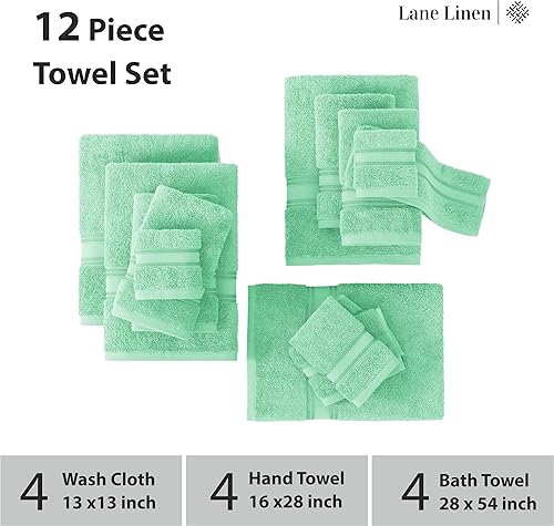 Vista 409 de LANE LINEN Juego de toallas de baño 100% algodón, 18 piezas, cero torsión, secado rápido, súper suaves y altamente absorbentes, 6 toallas de baño, 6