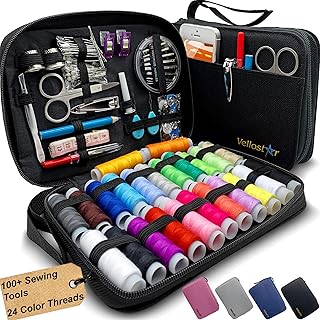 Vellostar Sewing Kit for Adults & Beginners - A Portable Hand Needle and Thread Kit with Premium Sewing Supplies and Accessories for Emergency Clothing Repairs, Travel, and Home Mending