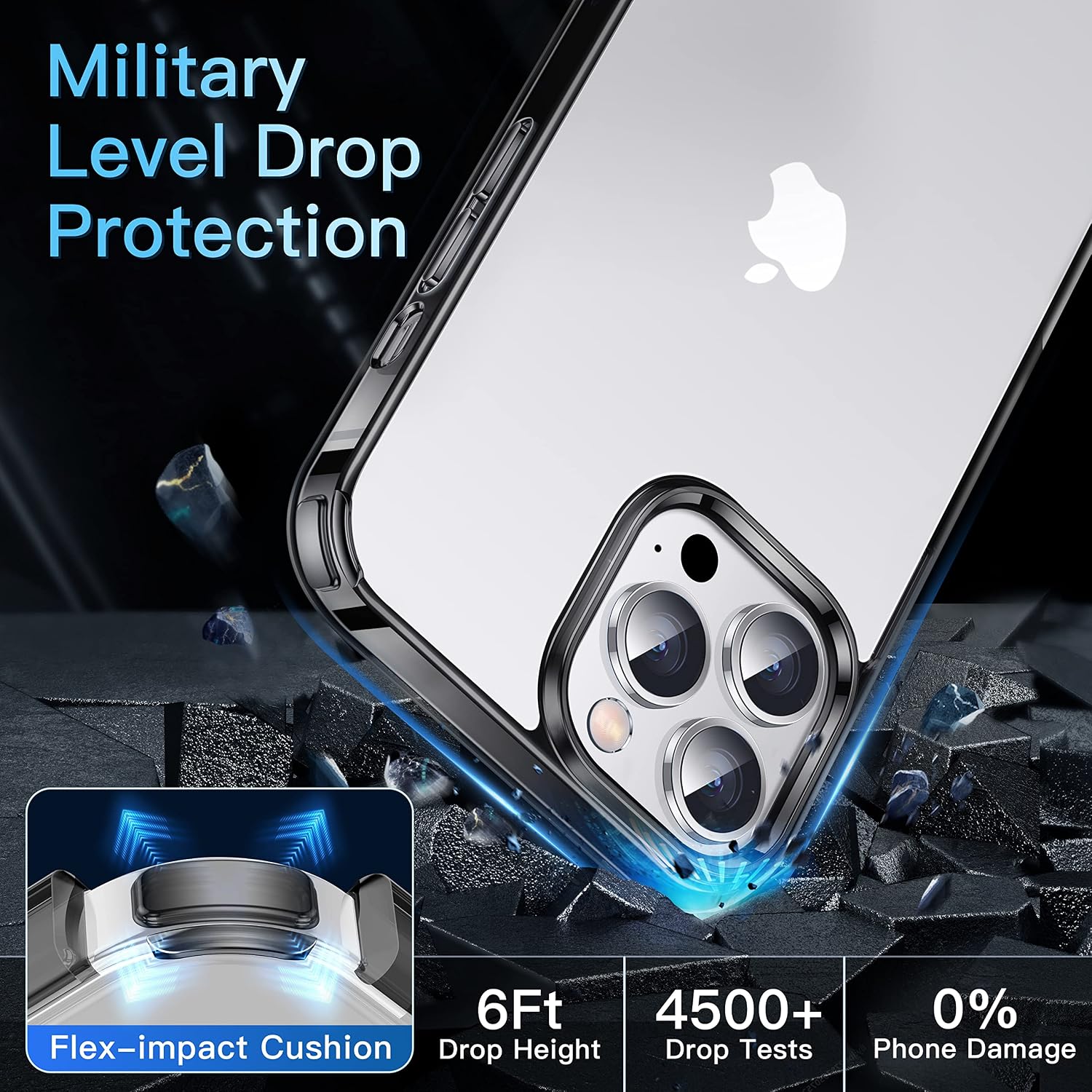 CASEKOO Crystal Clear Designed for iPhone 13 Pro case, [Not Yellowing] [Military Drop Protection] Shockproof Protective Phone Case Slim Thin Cover 6.1 inch 2021,Clear Black