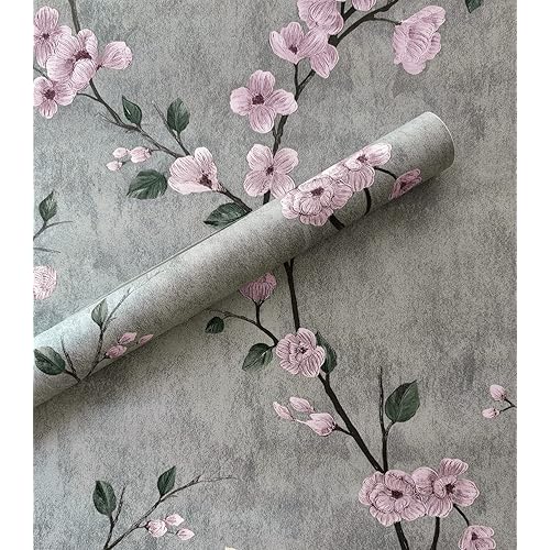 Dviolet Floral Peel and Stick Wallpaper Grey Floral Contact Paper Removable Wallpaper Decorative Self Adhesive Wallpaper Wall Paper 17.7" x 118.1"