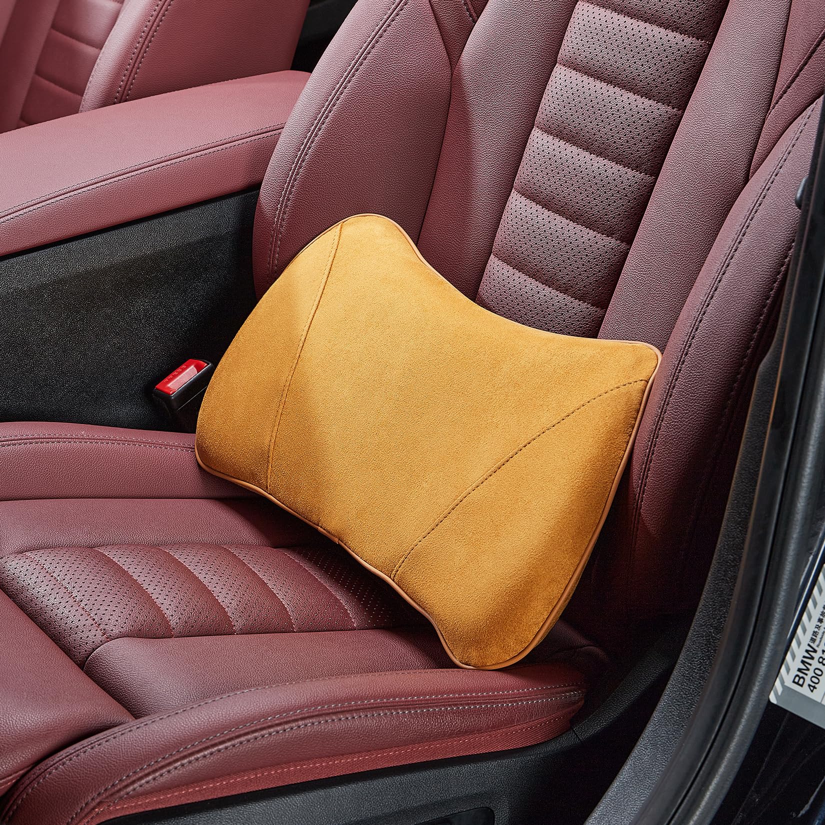 Soft Lumbar Support Pillow for car Seat & Car Driver's Seat Lumbar Support Pillow Memory Foam Back Cushion for Pain Relief Improve Posture (Suede Fabric-Yellow, Small Size)