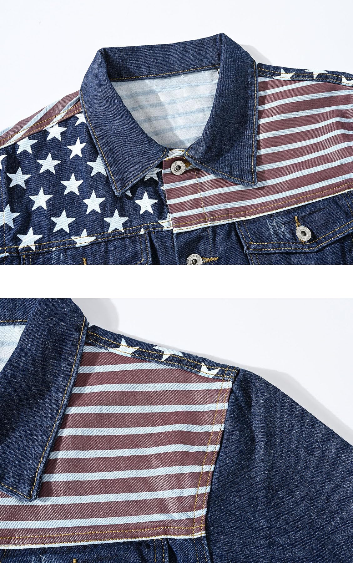 Idopy Herren-Jeansjacke mit amerikanischer USA-Flagge, Distressed Ripped Jeansmantel, Oberbekleidung
