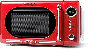 Nostalgia Retro Compact Countertop Microwave Oven - 0.7 Cu. Ft. - 700-Watts with LED Digital Display - Child Lock - Easy Clean Interior - Red