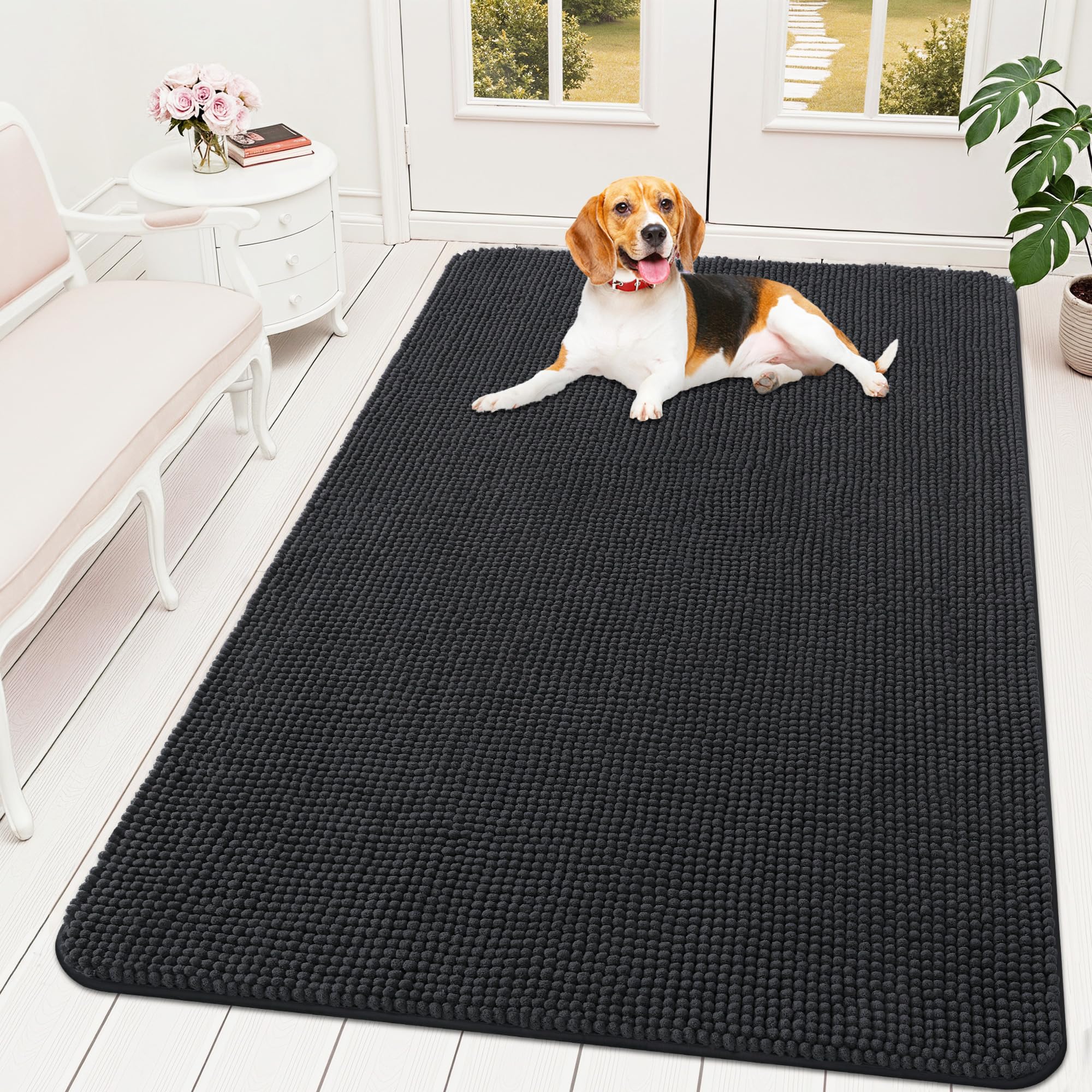 OLANLY Dog Door Mat for Muddy Paws 59x35, Absorbent Chenille Mud Doormat