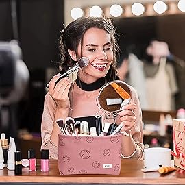 WLLWOO Makeup Bag-2pcs Smile Face Corduroy Cosmetic Bag Zipper Interior Waterproof Pencil Case Coin Purse Travel Toiletry Small Makeup Pouch For Women