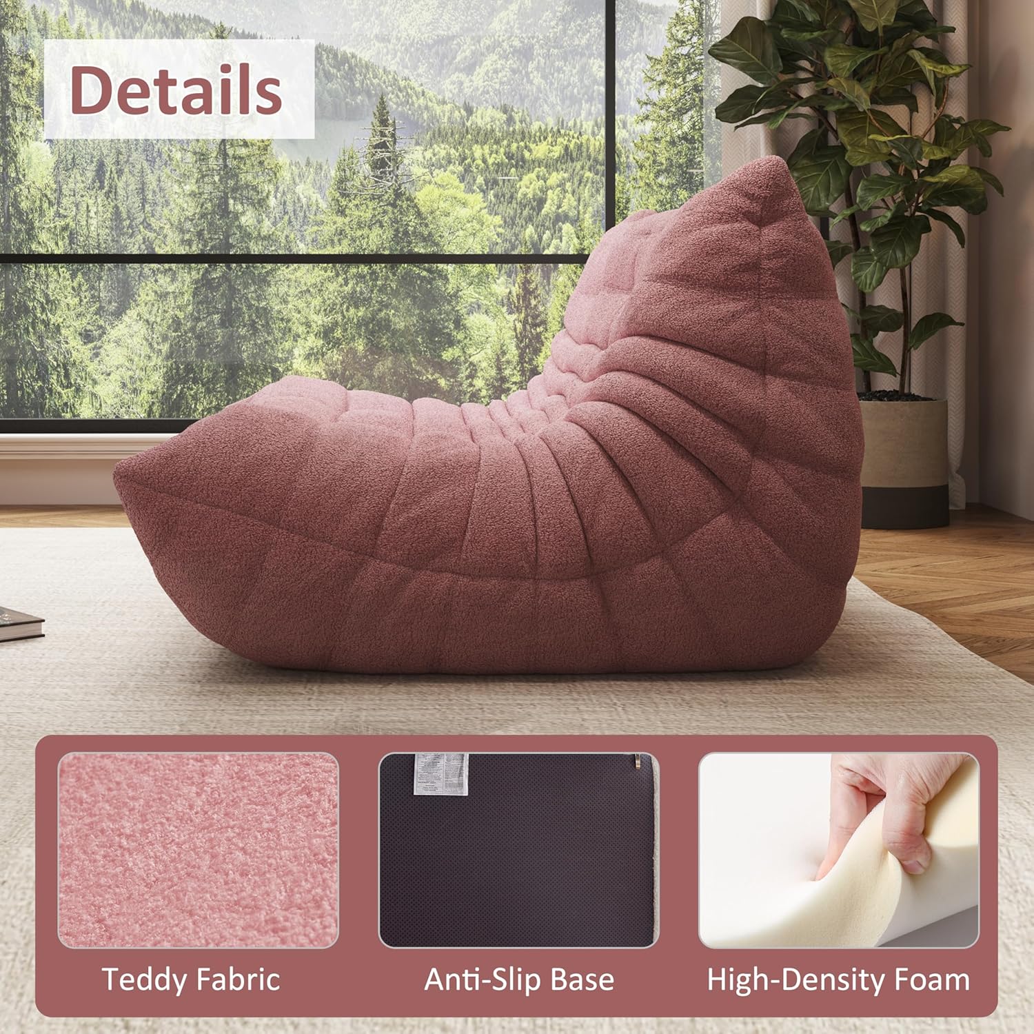 Bean Bag Chairs for Adults Floor Gaming Bean Bag Chair Memory Foam BeanBag Chair Bean Bag Sofa (Pink, Loveseat)