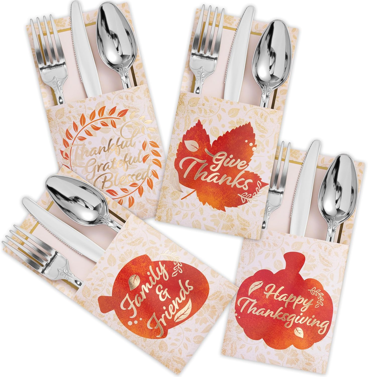 JOYIN 36 PCS Thanksgivng Turkey Cutlery Holders, Gold Foil Utensil Holders for Autumn Fall Party, Dinner Table Decor,Thanksgiving Party Favors, Decorations,Disposable Utensils