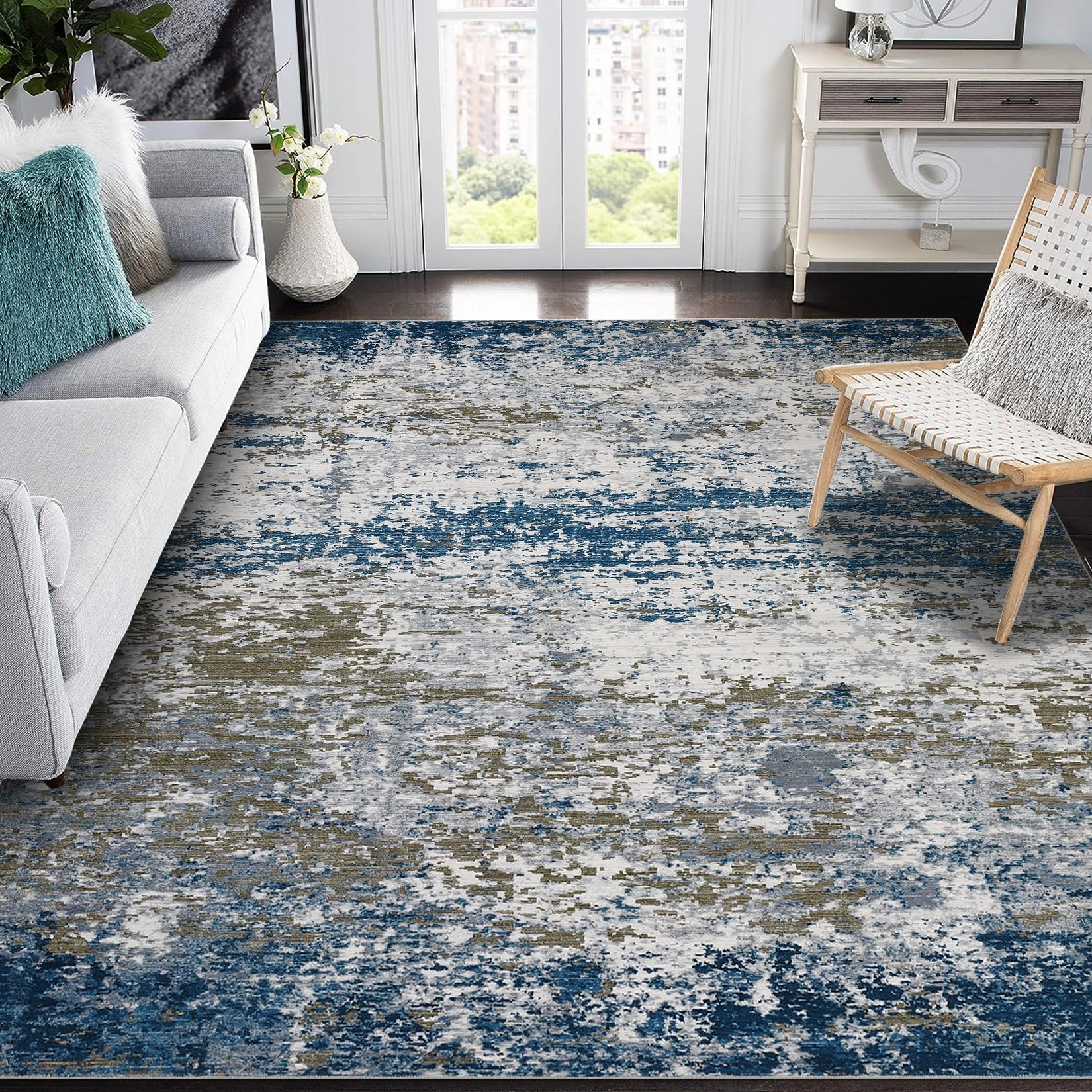 GarveeHome 10x13 Modern Abstract Area Rug Faux Wool Low Pile Ultra Soft Stain Resistant Accent Washable Non Slip Non Shedding Throw Rug for Living
