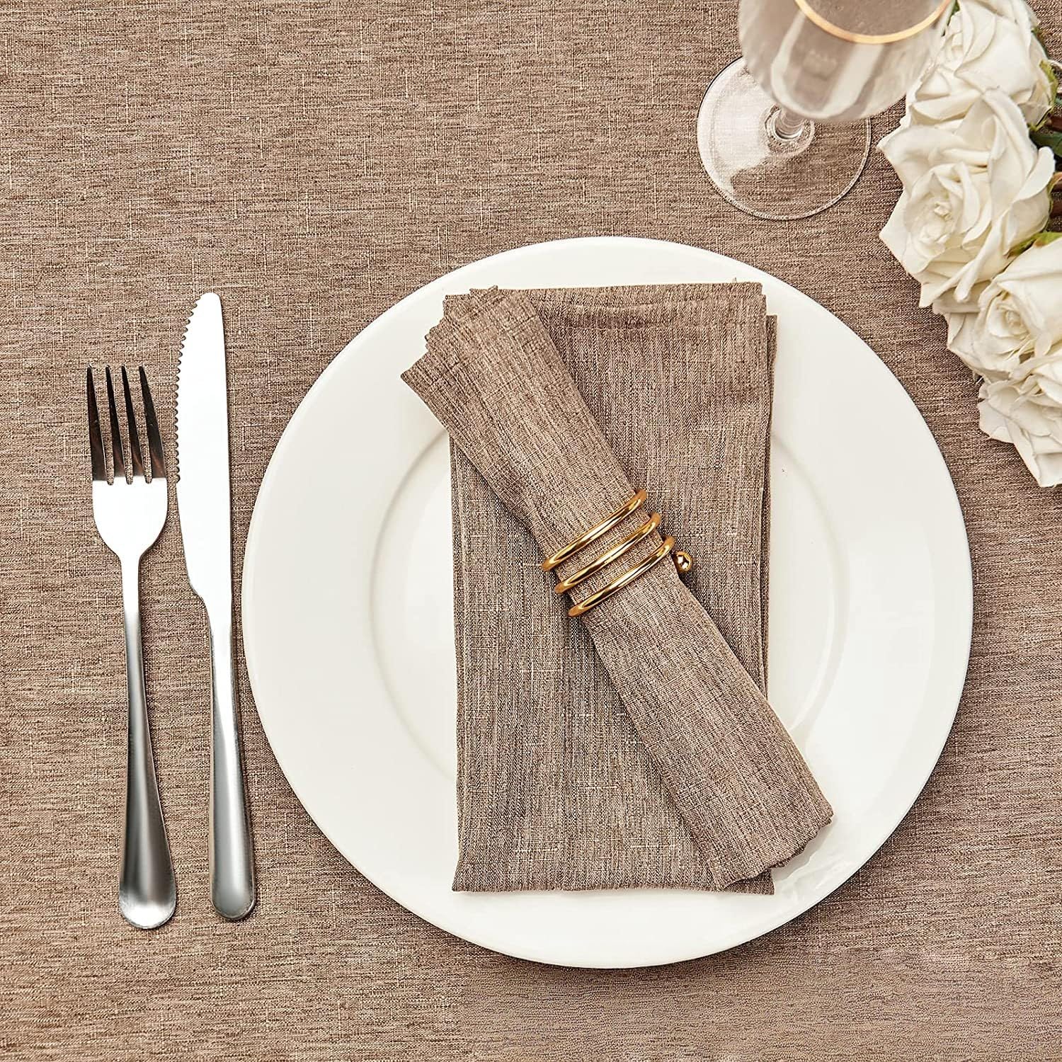 Tovaglioli Stoffa Eleganti Confezione Da 12 Tovaglioli Di Lino 43 * 43 Cm Strofinacci Da Cucina Tovaglie Panni Antipolvere Marroni