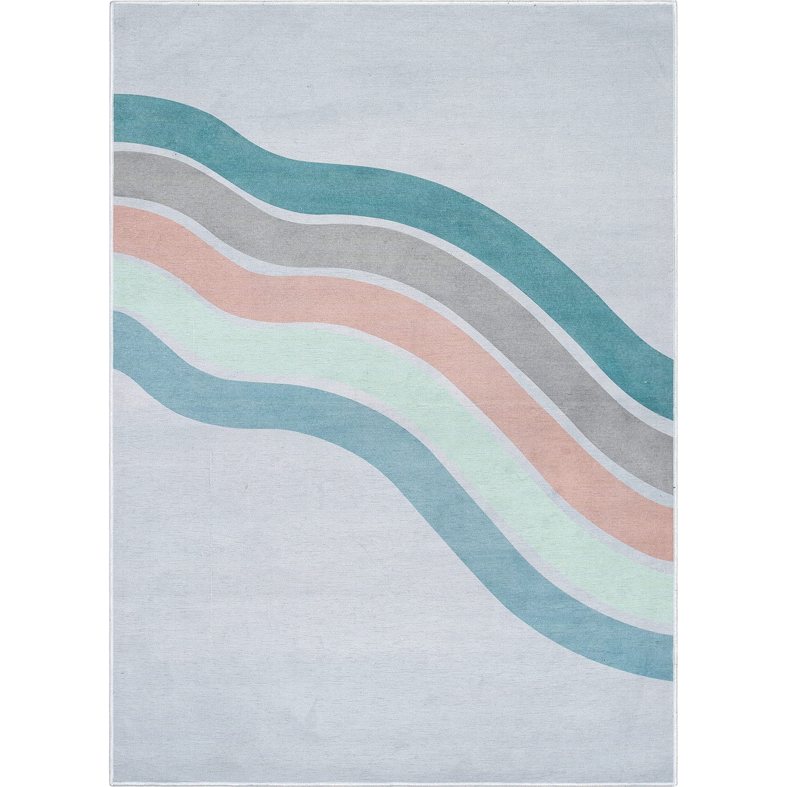 Well Woven Kids Rugs Curved Rainbow 6' x 9' Multi Teal Kids Area Rug
