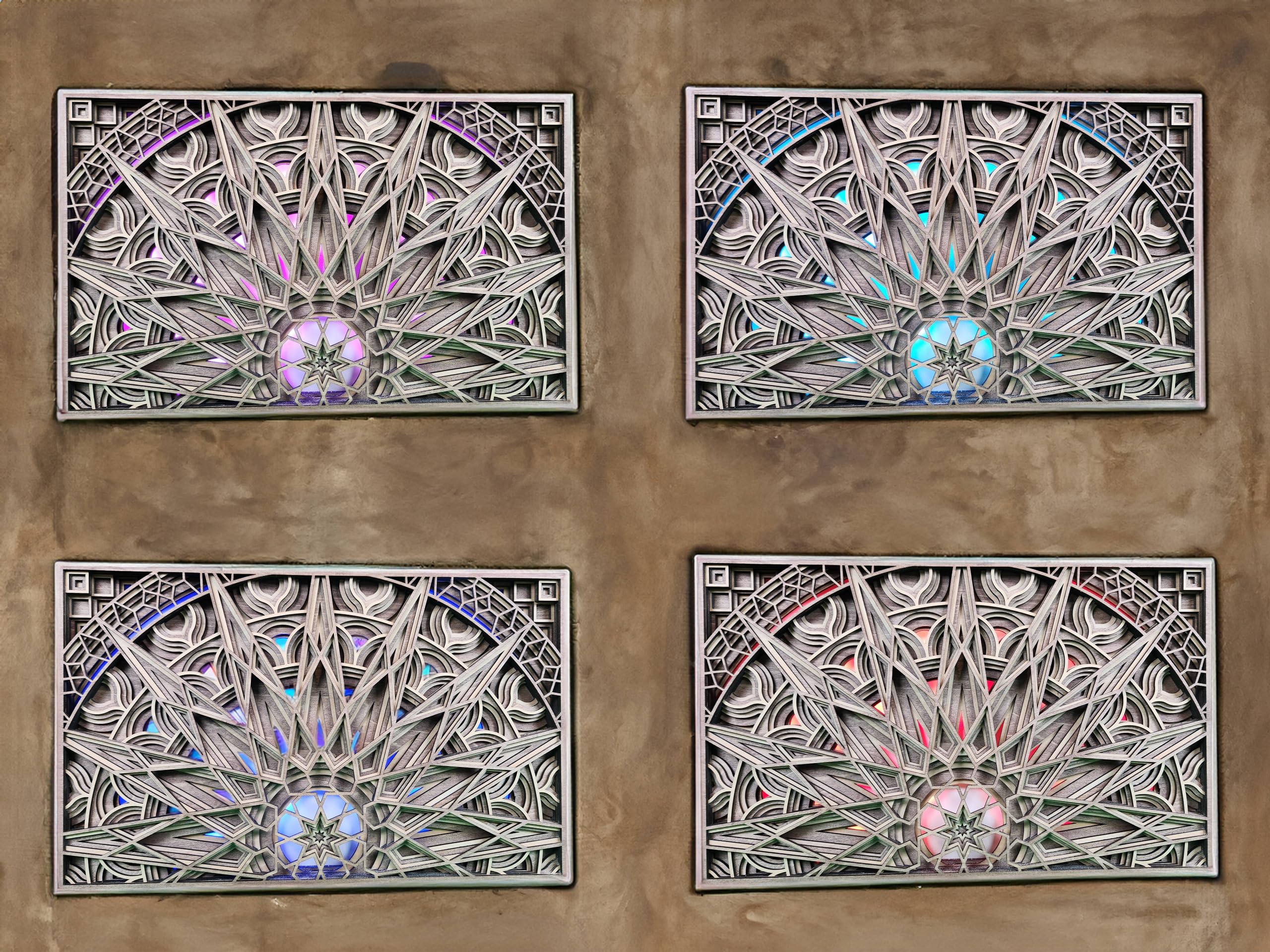 Grande mandala da parete in legno illuminato