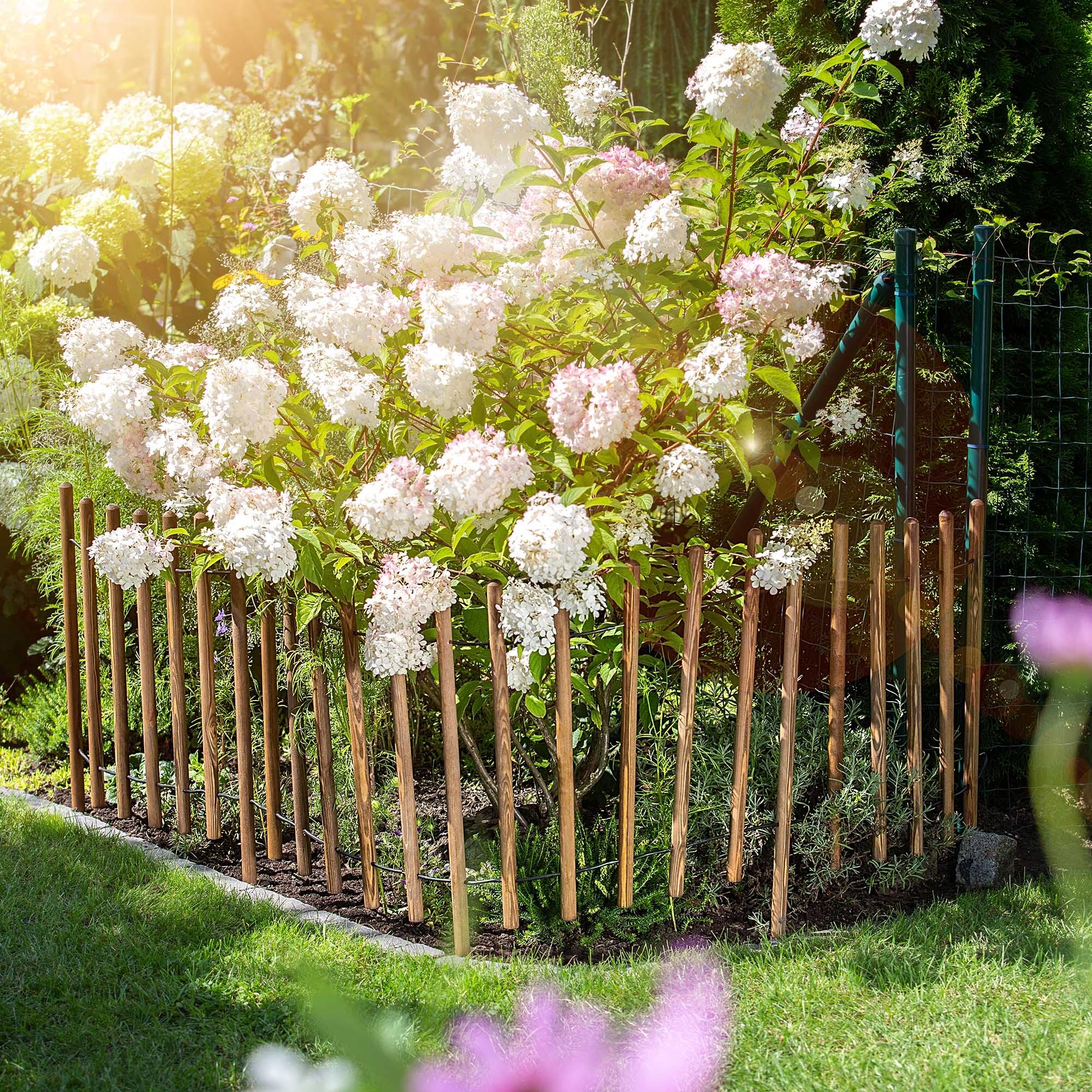 KADAX Bordo per aiuole, recinzione in legno resistente alle intemperie, bordo per aiuole con collegamento in filo di acciaio, bordo per prato, bordo per giardino, aiuole o parco (80 x 230 cm)