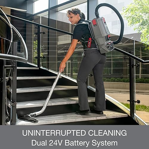 Miniatura 4 de Sanitaire Aspiradora de mochila inalámbrica comercial con varita ajustable, baterías duales de 24 V, controles de mano, SC580A. Gris