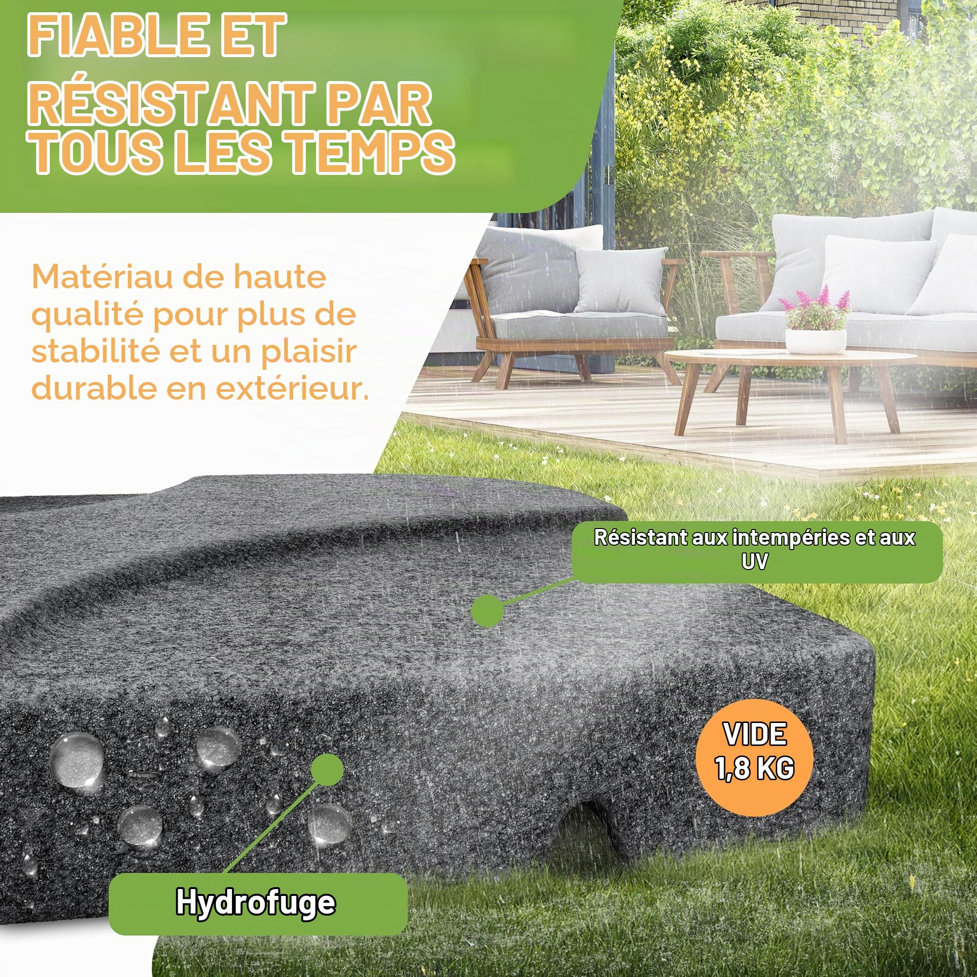 KESSER Lot de 4 pieds de parasol pour parasol déporté - 60 l/80 kg - À remplir avec de l'eau ou du sable - Avec connecteur en métal - Pied de parasol déporté en plastique