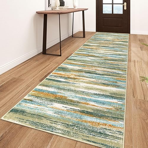 Miniatura 13 de Alfombra moderna abstracta de 2 x 6 pies, alfombra de pasillo lavable gris negro multi para cocina, antideslizante, suave, alfombra delgada de Gris