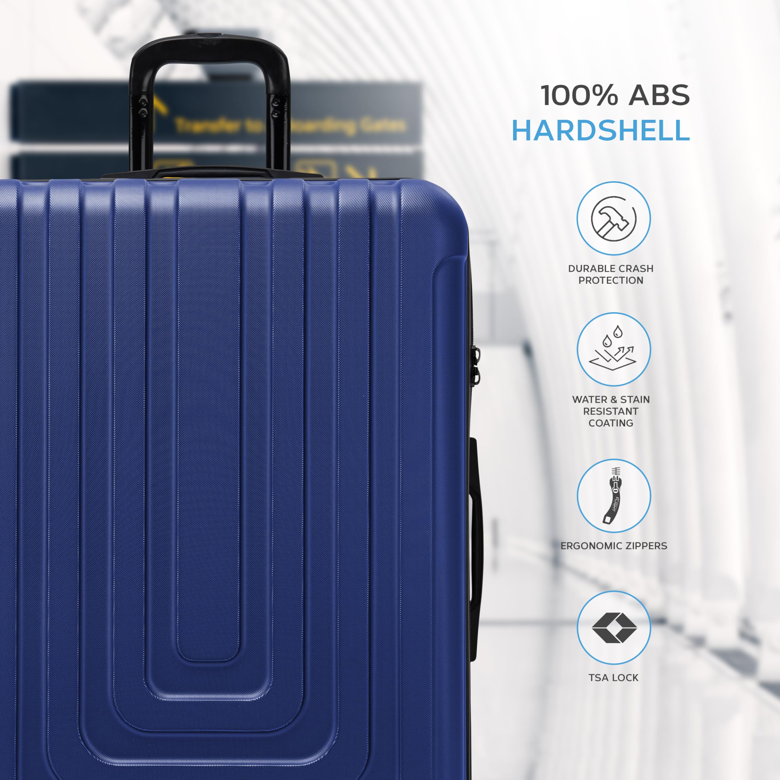 Flight Knight Premium Lightweight Suitcase - Built-in TSA Lock - 8 Spinner Wheels - ABS Hard Shell Carry On Or Check in Luggage - Highly Durable - Approved for Over 100 Airlines