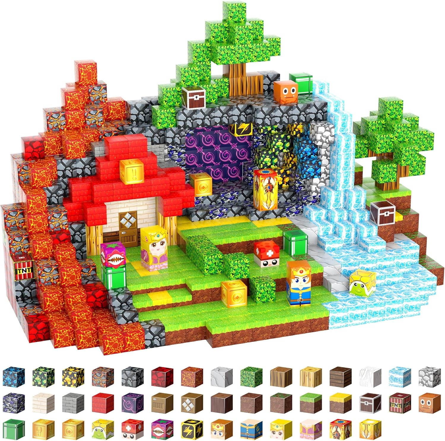 Magnetic Blocks, 200-Piece 0.8in Build Knight&Princess Magnet Game Set, Stacking Building Blocks Cubes Magnets for Kids, STEM Sensory Creative Toys Games for Toddler Boys & Girls 676