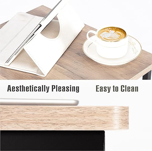 Miniatura 6 de JJS Mesa lateral C con soporte para revistas para sofá, sala de estar, mesa de aperitivos que se desliza debajo para espacios pequeños, gris ahumado