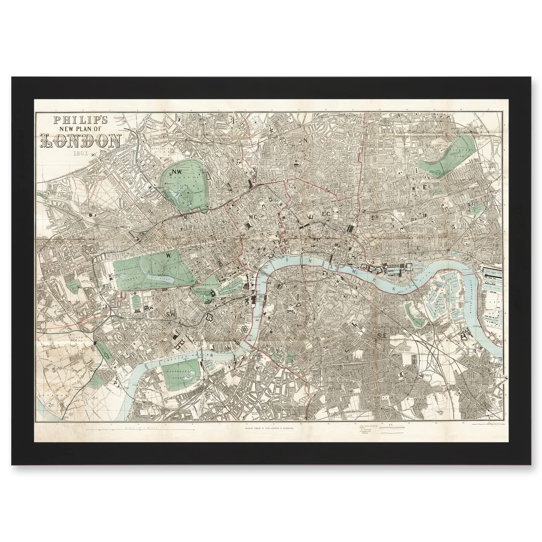 Artery8 Map Philip 1881 London City England New Plan Chart Artwork Framed Wall Art Print A4
