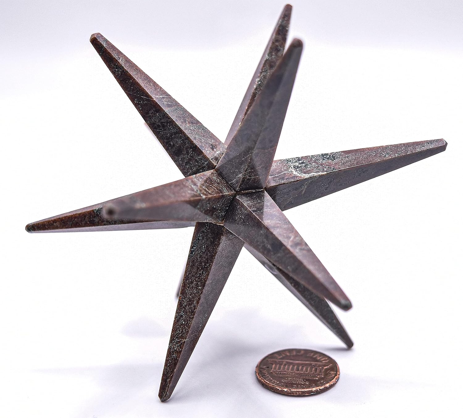 HC Set: 96mm 12 Point Red Garnet Merkaba Star Sparkling Natural Mineral Almandine Crystal Handcrafted Stone Star - India + One Polished Clear Quartz Cabochon
