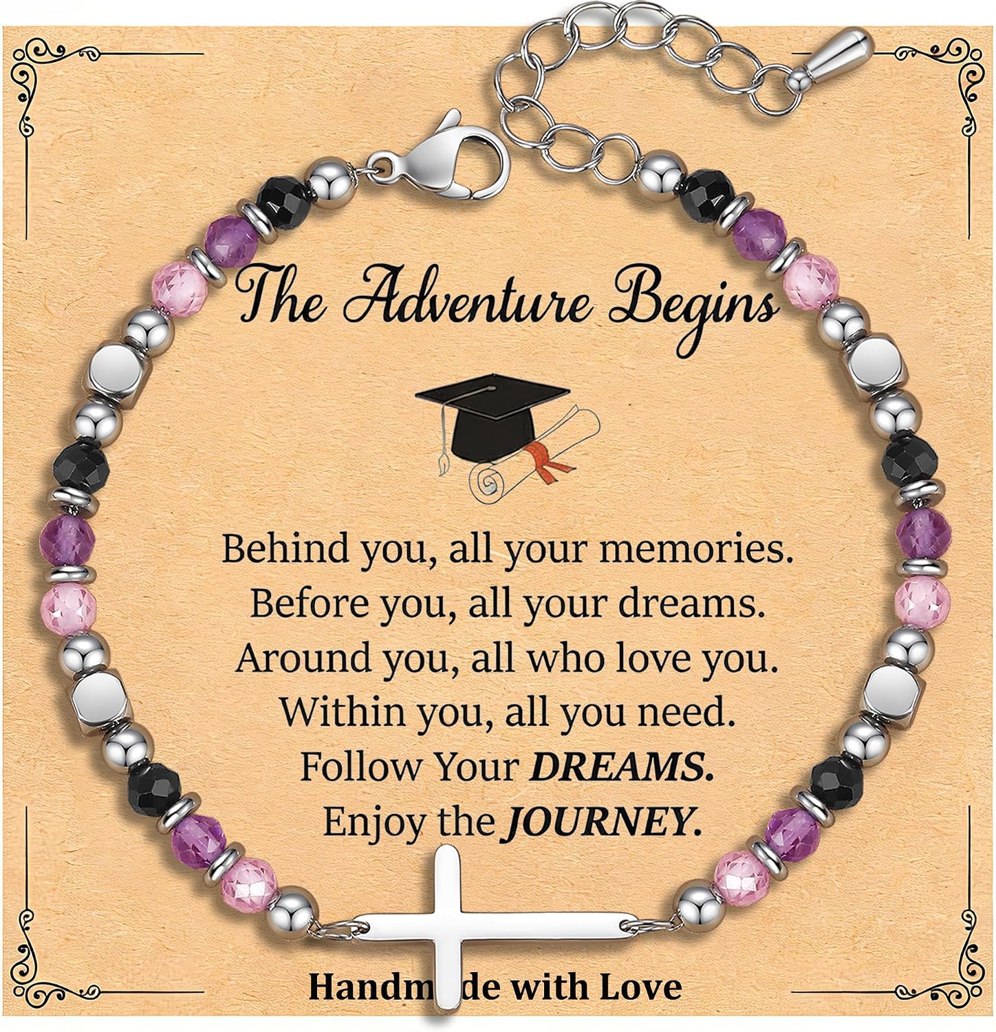 Christian Cross Bracelet for Women & Teen Girls, Anxiety Relief Faith Jewelry, Easter Confirmation First Communion Gifts, Dainty Healing Crystal Bead Bracelet