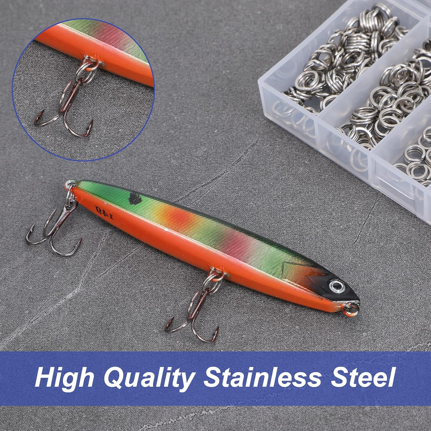 250 Pcs Fishing Split Rings 5 Sizes Split Rings Fishing with Plier Kit Fishings Line Cutting Ring for Freshwater Saltwater Fish Lure Connectors