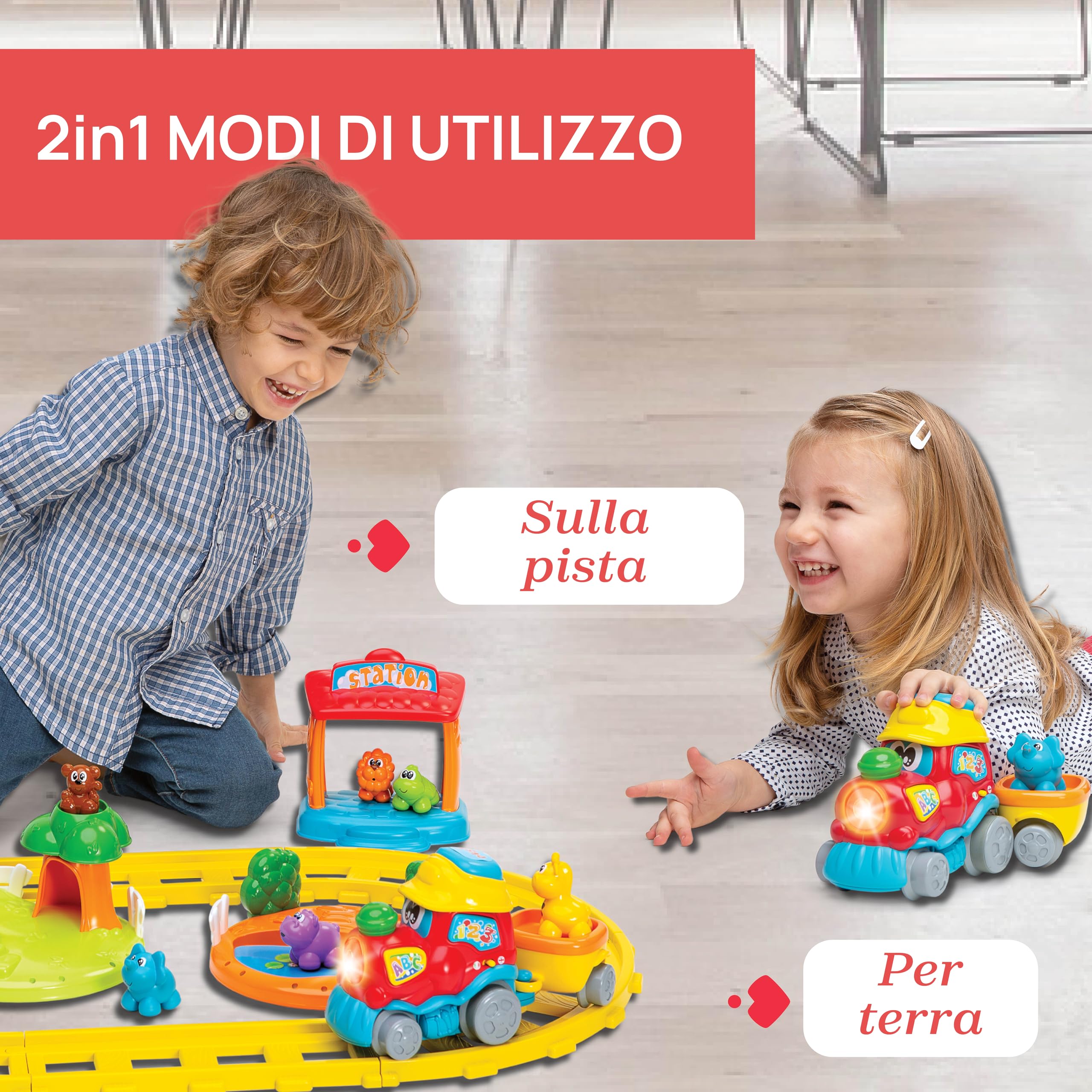 Chicco Treno dell'Avventura Bilingue Italiano/Inglese, Trenino Elettrico per Bambini con Stazione, Ferrovia e 6 Animali, Gioco Educativo Elettronico con Frasi e Canzoni, Giochi Bambini 1-4 Anni