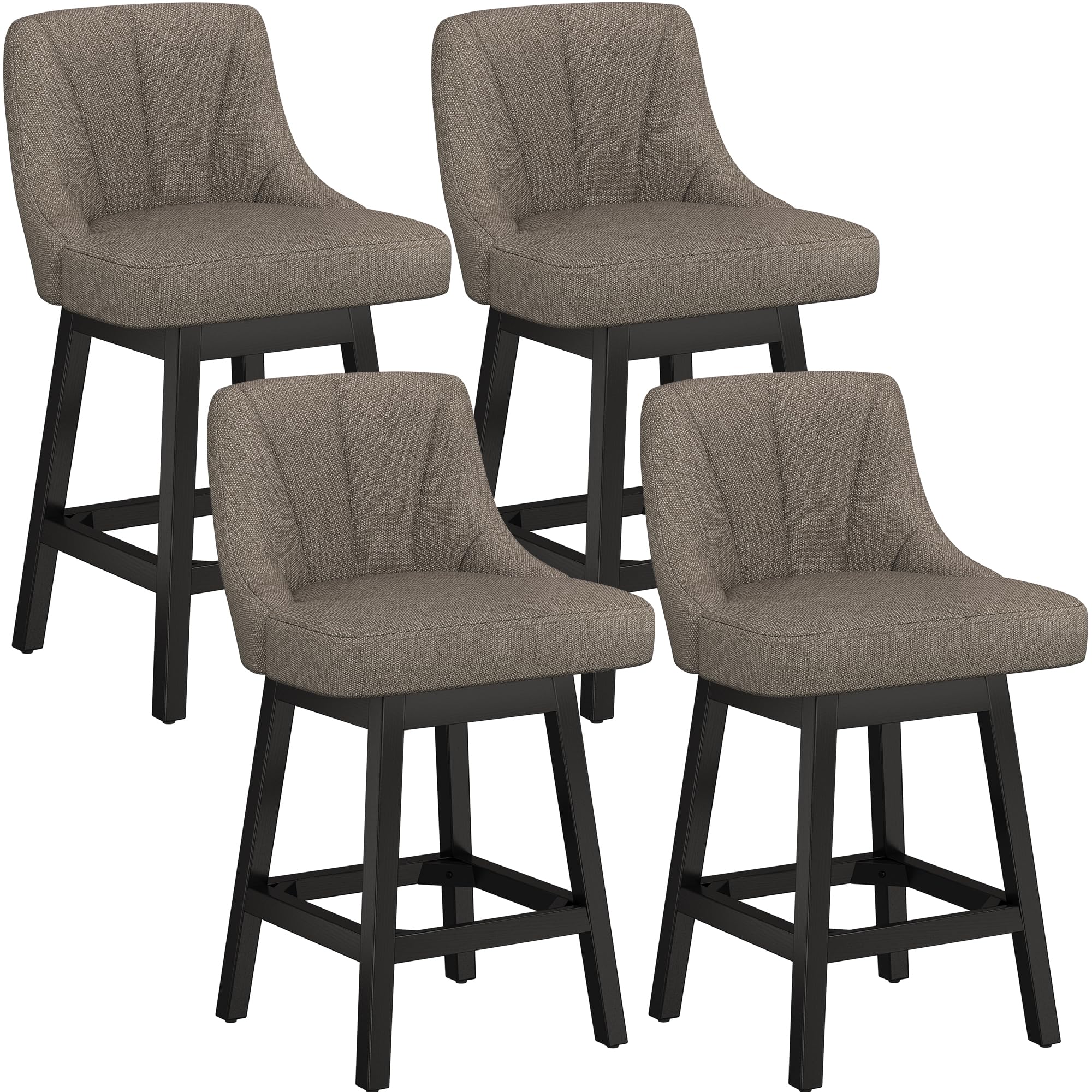 YaFiti 26" Swivel Bar Stools Set of 4 with Back &amp; Wood Legs, Fabric D.Taupe