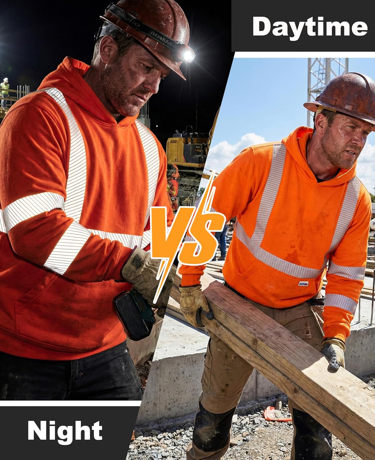 TICOMELA FR Shirts Pullover High Visibility 6oz Lightweight Hi vis Flame Resistant Reflective Hooded Work Shirt - Image 2