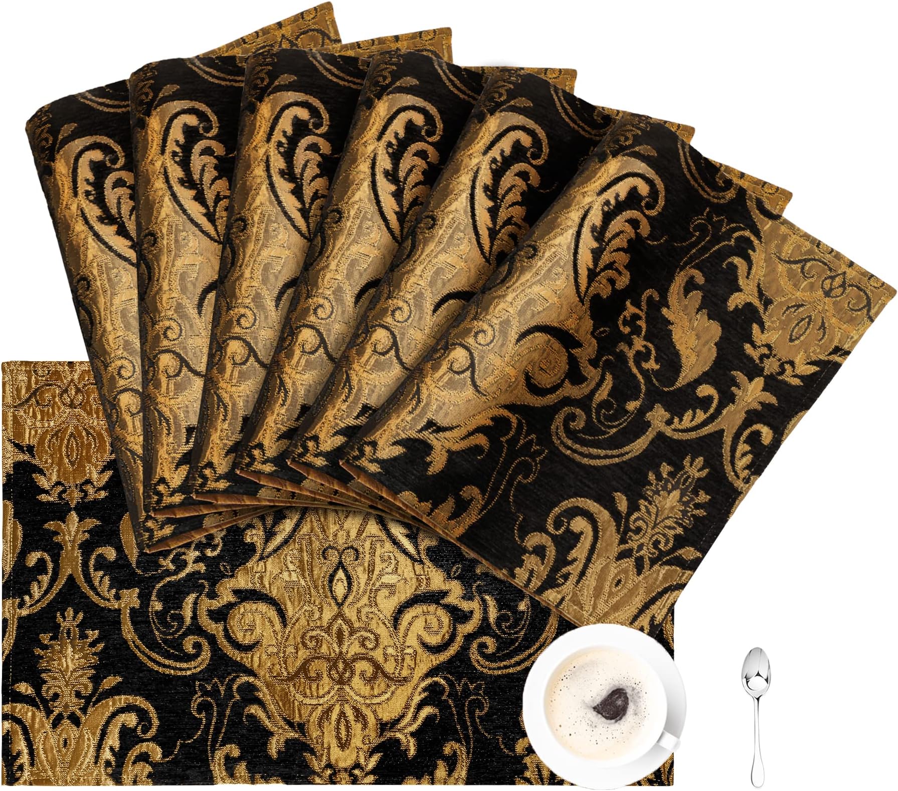 Placemats 30x45cm, Luxury Table Mats for Dining Room/Restaurant/Banquet/Festival Decoration (Set of 6, Black)