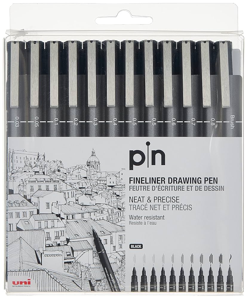 【新品・未使用】Uni Pin Fineline ドローイングペン 12本セット Amazon.com: UNI PIN FINELINER DRAWING PEN SET 12 BLACK