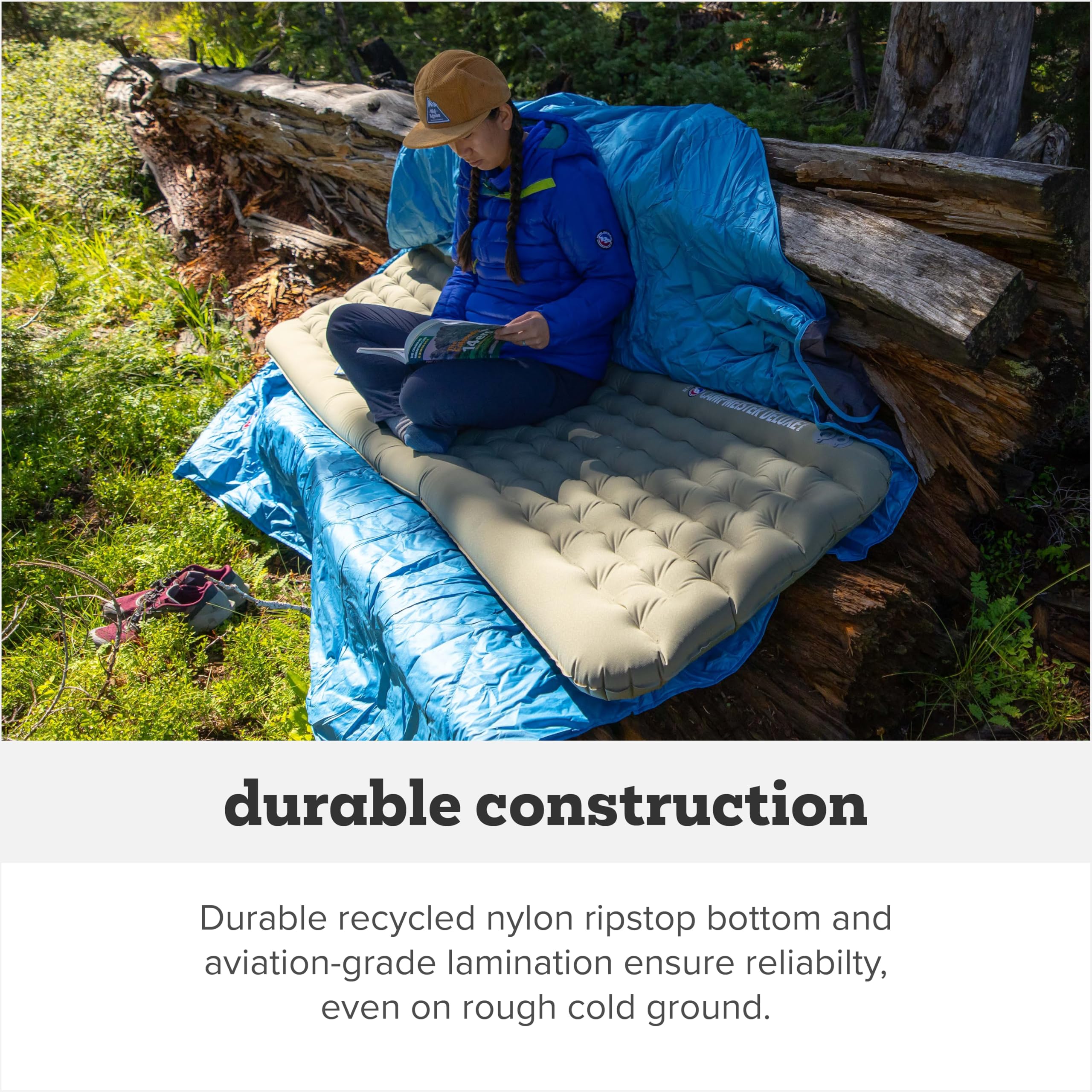 Big Agnes Campmeister Deluxe - Insulated Sleeping Pad, Wide Long | Built for all-season camping, backpacking, and hiking with an ultralight design, PrimaLoft Silver insulation