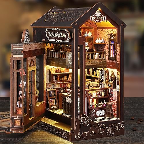 Miniatura 59 de ISSEVE Kit de rincón de libros para bricolaje, rompecabezas de madera 3D, kit de casa en miniatura para decoración de estantería, soporte mágico