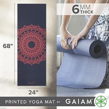Gaiam Premium Yoga Mat, 6mm Thick Print Mat | Premium 6mm thick cushioning for joint support. Non-slip print design for yoga, Pilates & floor workouts.