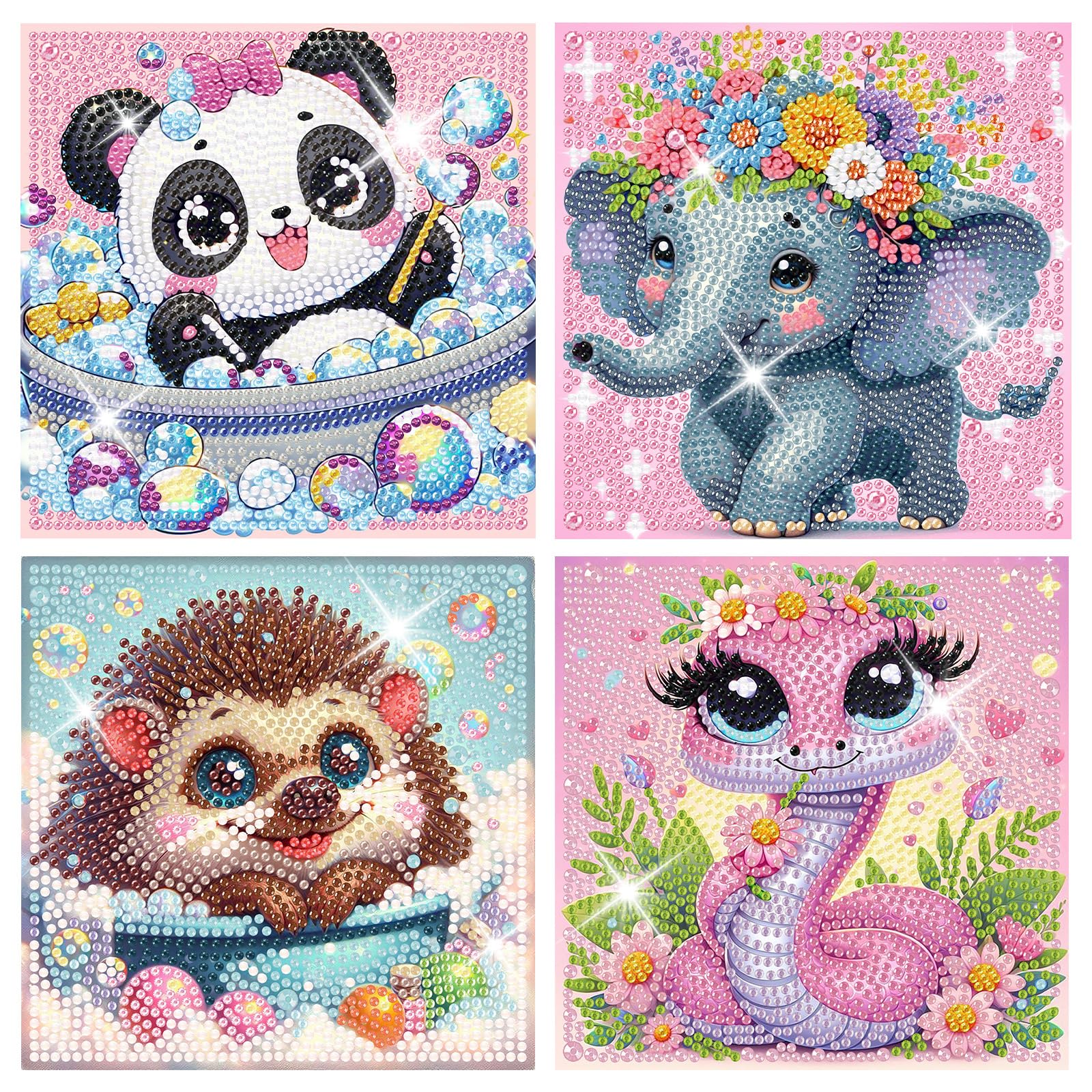 TLIOBLO 4 Pack Cartoon Diamond Painting Kits for Kids, Animals Diamond Arts Mosaic Kits for Adults Beginner, DIY Full Drill Diamond Dots Arts for Home Wall Decor 15X15cm — image 1