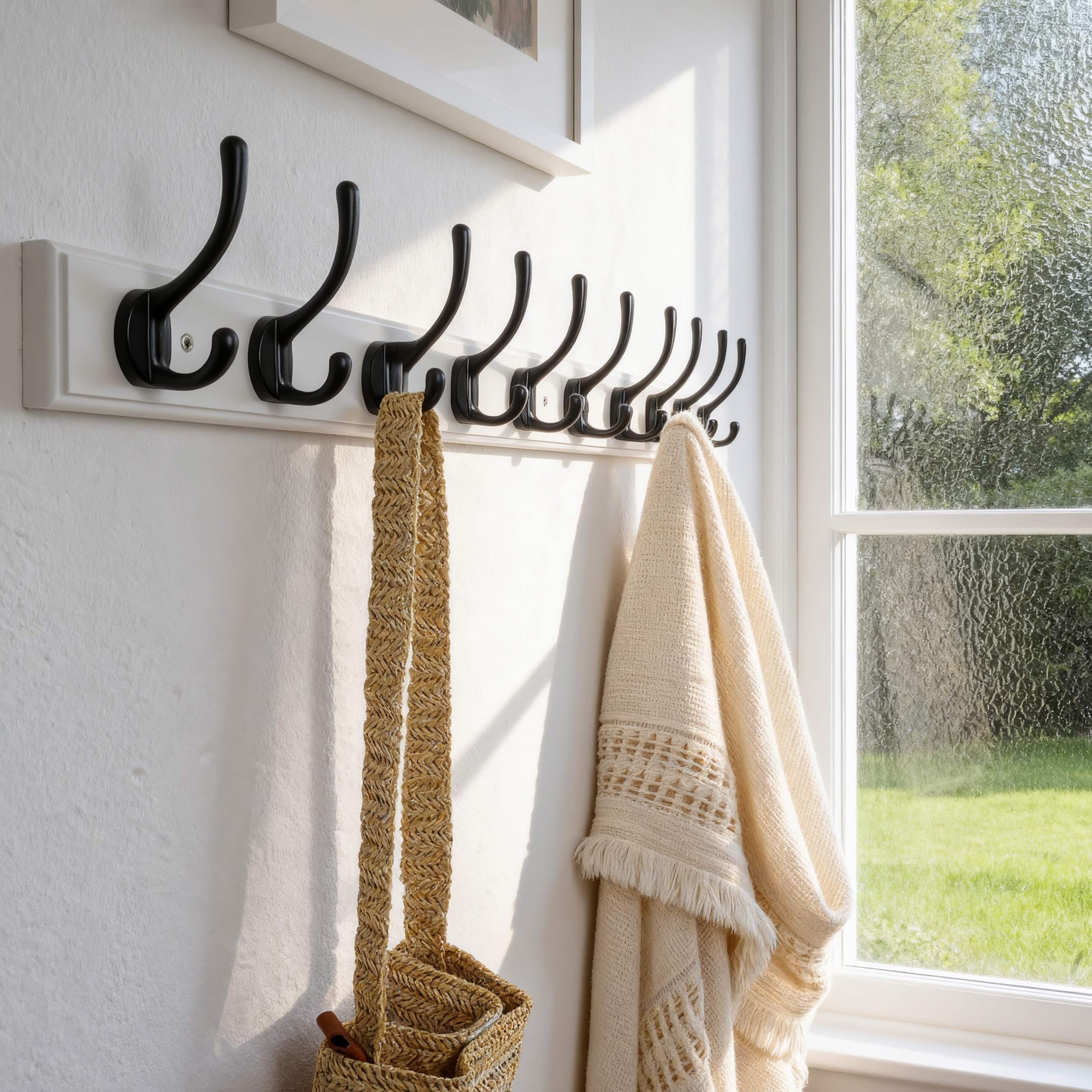 Dseap Garderobenleiste: 97cm lang robuste hakenleiste mit 10 haken, kleiderhaken wand, wandgarderobe, garderobenhaken für mäntel, handtüchern, hüten, kleidung, bambus, weiß