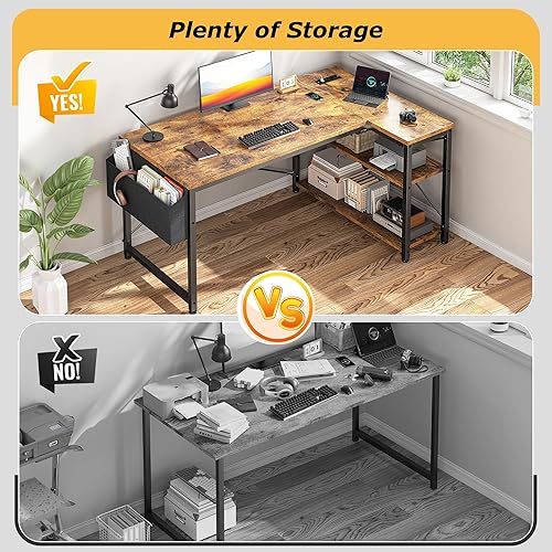 Miniatura 5 de EnHomee Escritorio pequeño para computadora con estantes de almacenamiento y bolsa lateral, escritorio de juegos en forma de L de 40 pulgadas con