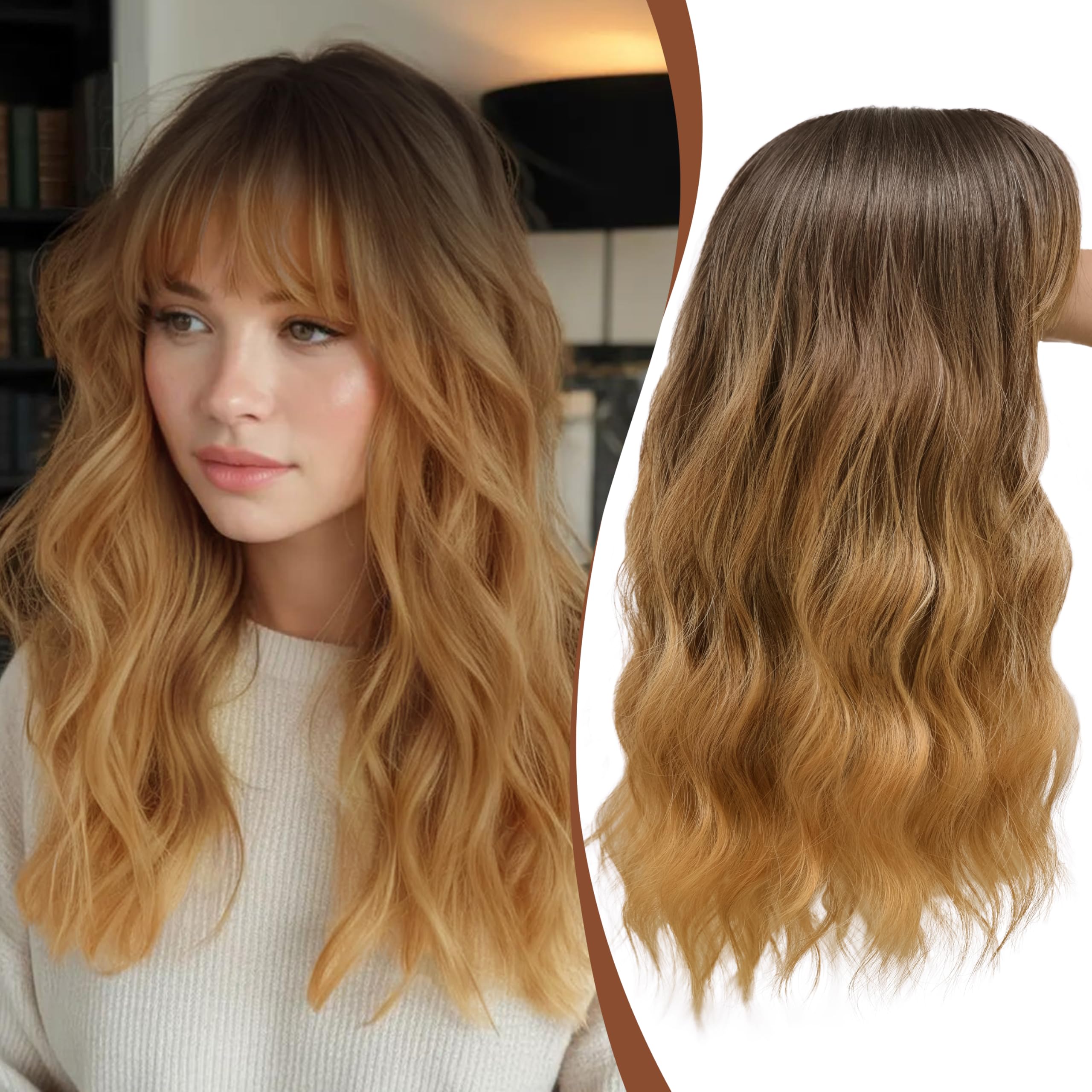 Photo 1 of DZFAYESM Hair Topper with Bangs - 16 Inch Wavy Light Brune Melt