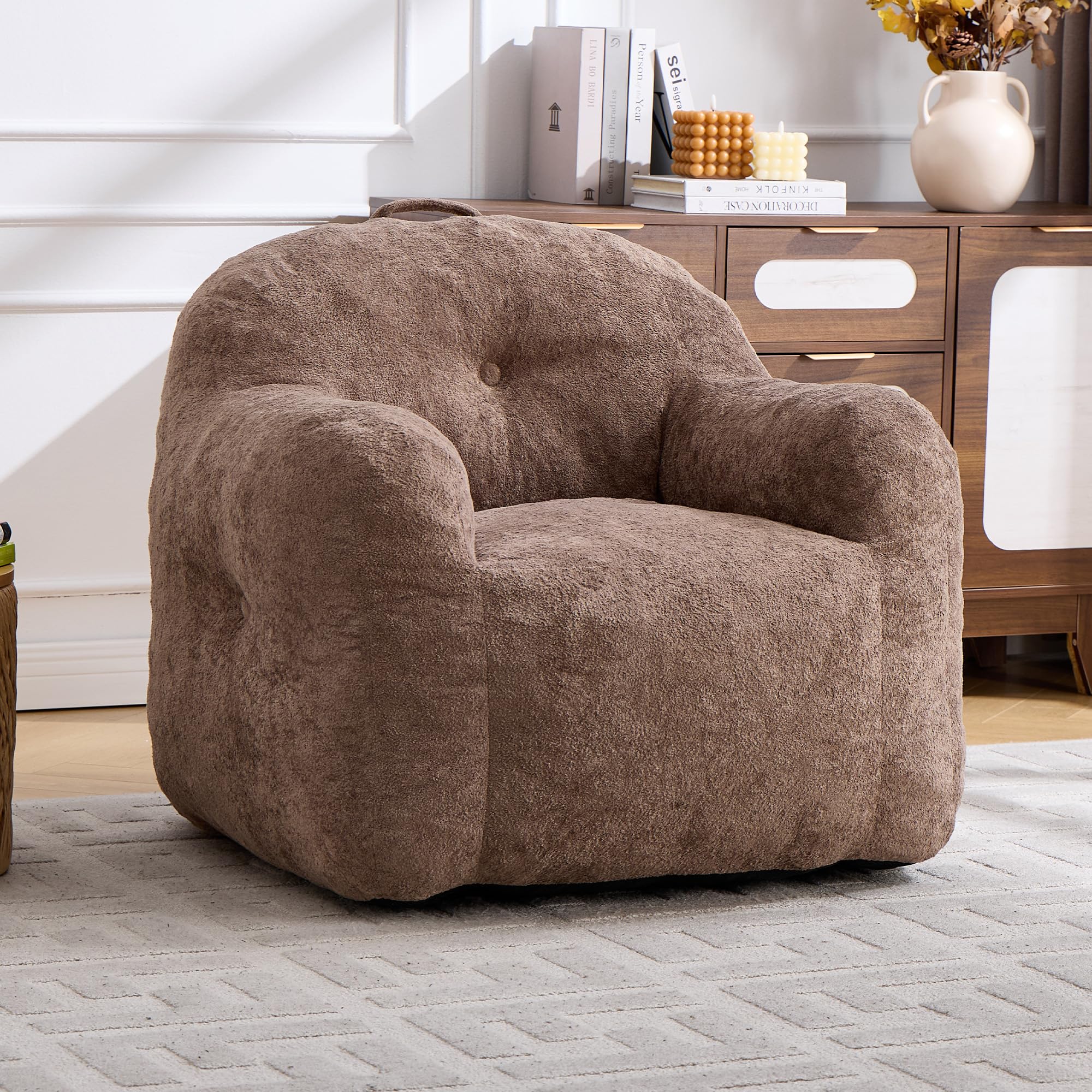MURUL Puf gigante de piel sintética con cojín y taburete, cómodo sofá de lectura y juegos, cómodo sillón de lectura para adultos y niños, salón y dormitorio, color caqui