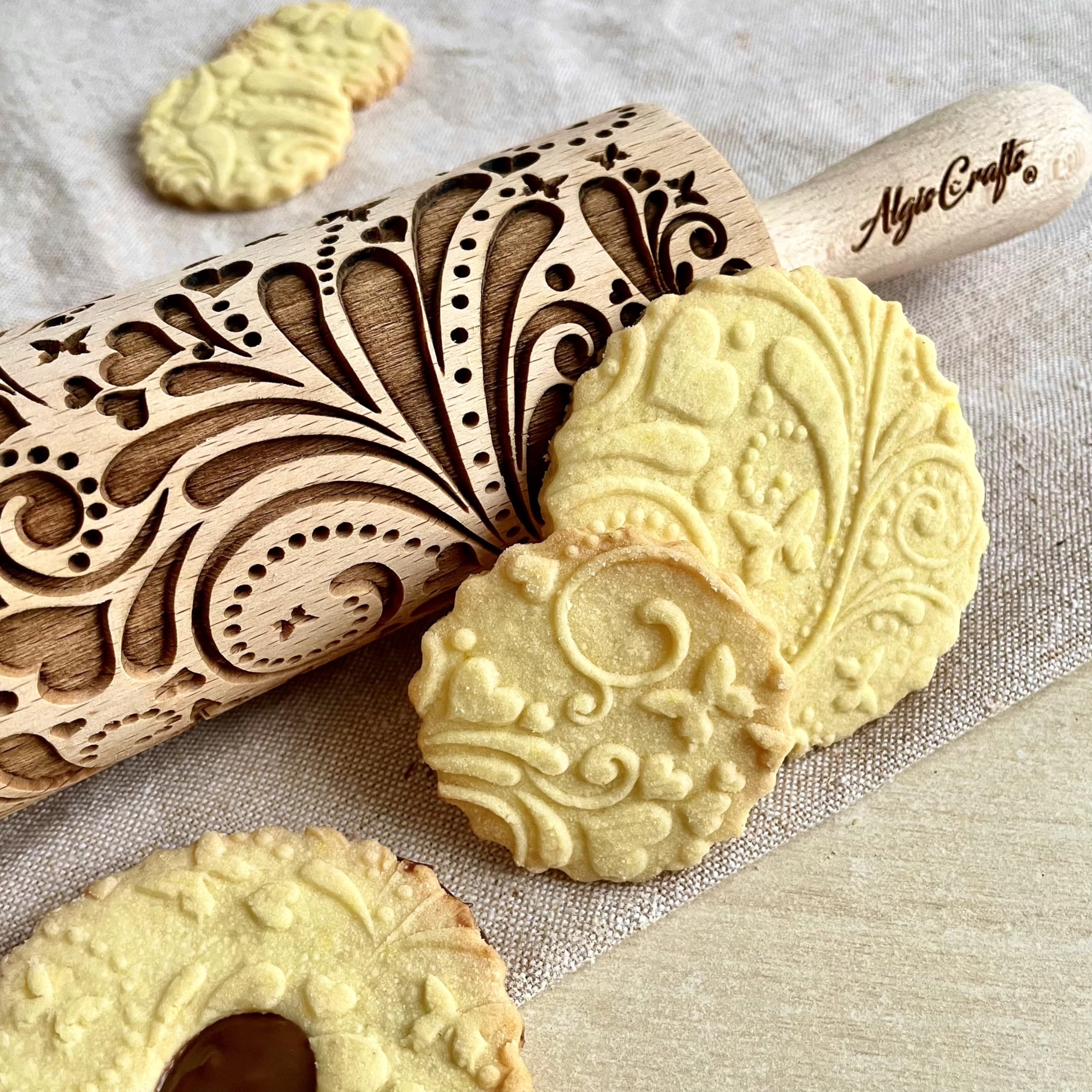 Algis Crafts | SPRING Embossed Rolling Pin for Baking Accessories with Laser Engraved Design | Beautifully Handmade Pattern Rolling Pin | Decorative Dough Roller to Make Unique Bakes and Pottery